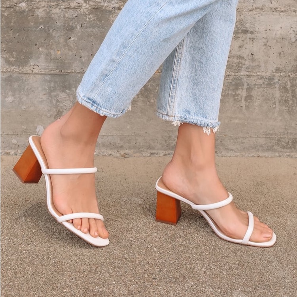 Steve Madden White and Tan Heels